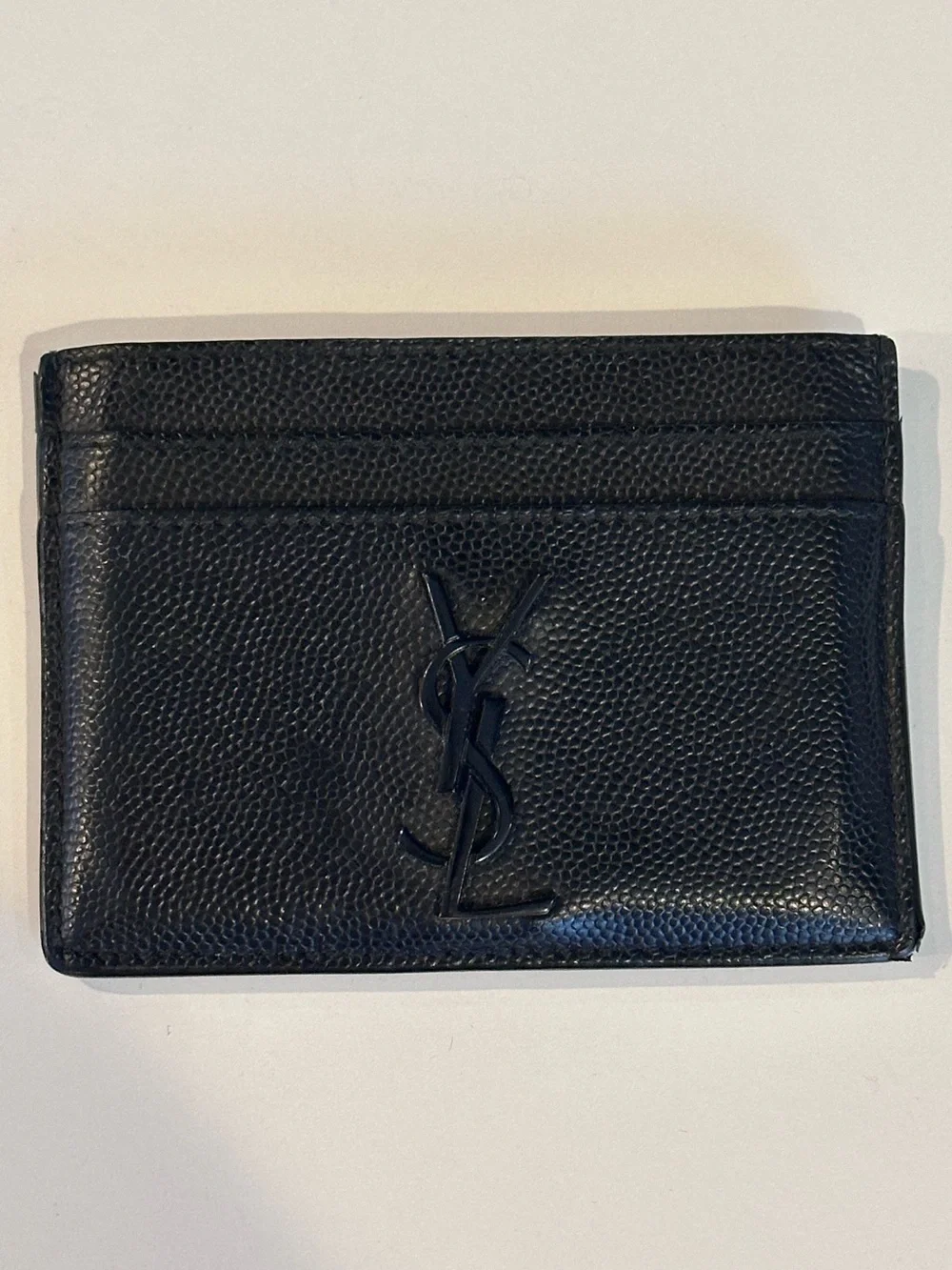 Saint Laurent Black Textured Leather YSL Card Holder